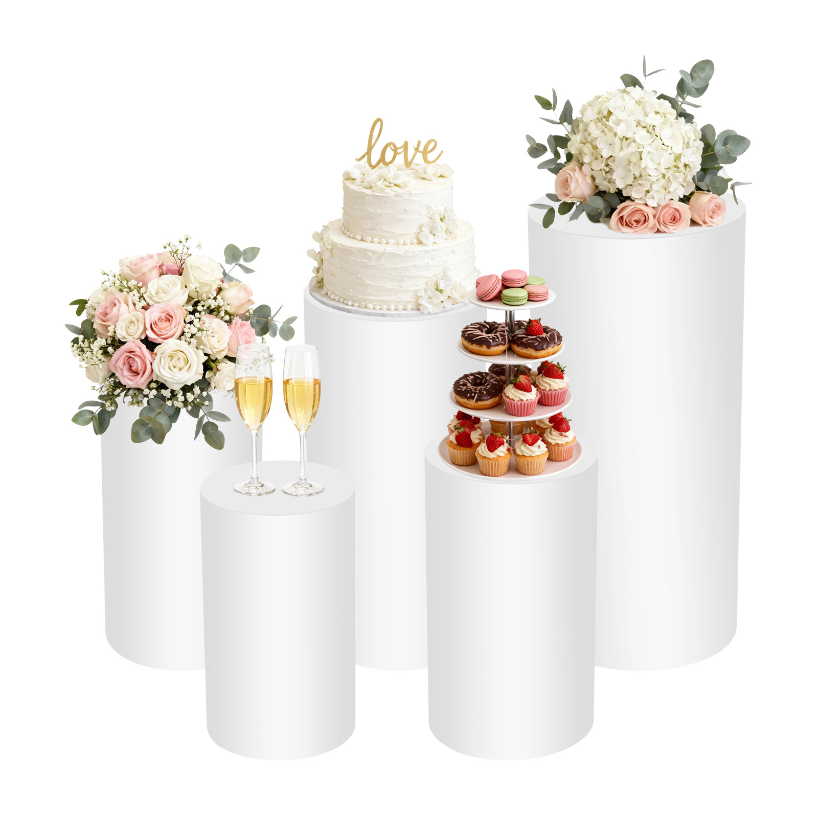 5Pcs White Cylinder Pedestal S - Display Risers Set review and price